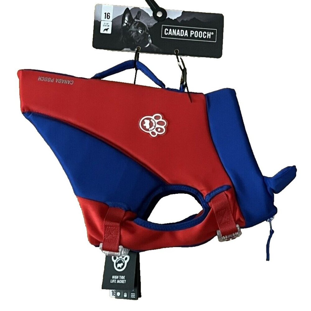 Canada Pooch Canine Size 16 High Tide Life Jacket Red Blue 17 - 25 Pounds NWT